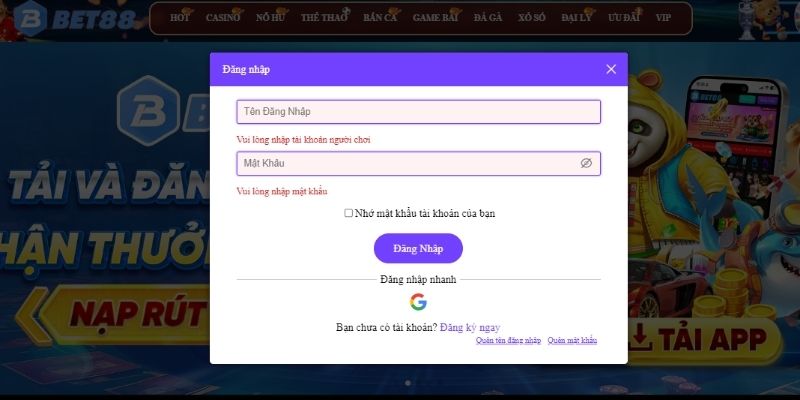 Hướng dẫn đăng nhập Bet88